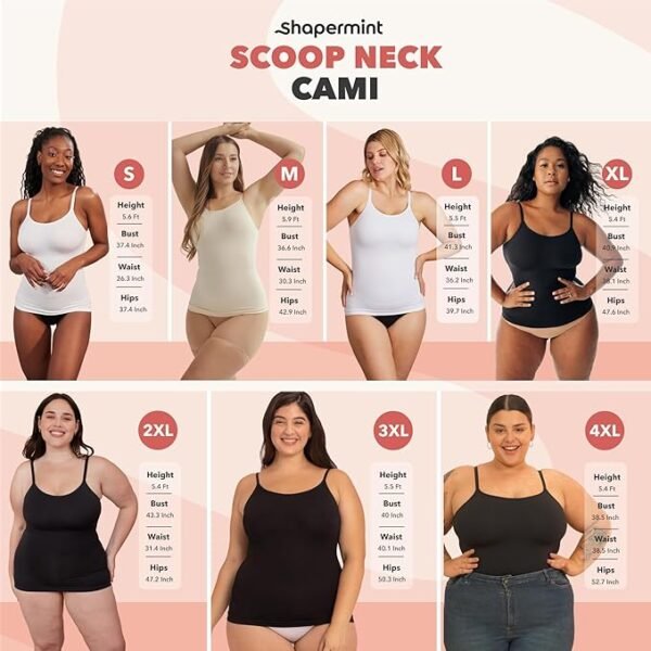 SHAPERMINT Womens Tops - Scoop Neck Cami Body Shaper for Women, Shapewear Tummy Control, Camisole Tank Tops for Women - Image 4