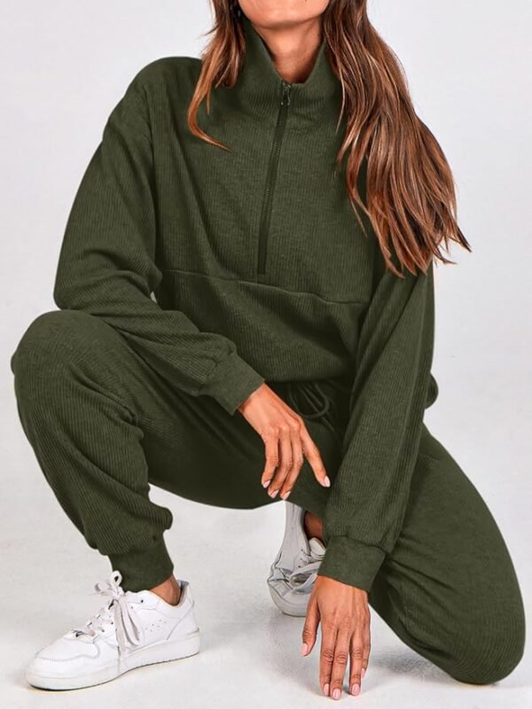 BTFBM Women's 2 Piece Tracksuit Fall Outfits 2025 Long Sleeve Half Zip Sweatshirt Sweatpants Lounge Set Sweatsuits - Image 2