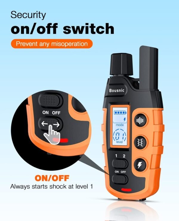 Bousnic Dog Shock Collar - 3300Ft Dog Training Collar with Remote for 5-120lbs Small Medium Large Dogs Rechargeable Waterproof e Collar with Beep (1-8), Vibration(1-16), Safe Shock(1-99) (Orange) - Image 3