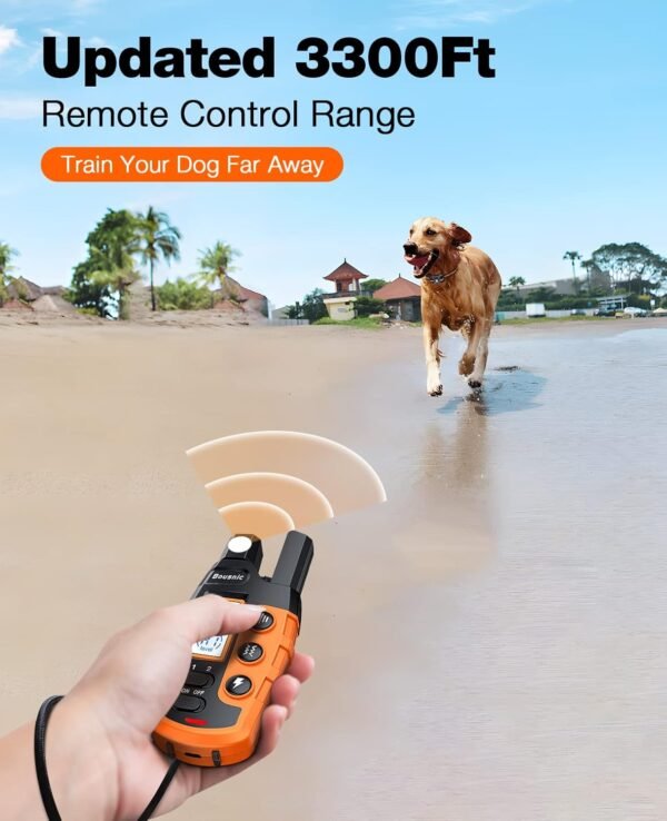 Bousnic Dog Shock Collar - 3300Ft Dog Training Collar with Remote for 5-120lbs Small Medium Large Dogs Rechargeable Waterproof e Collar with Beep (1-8), Vibration(1-16), Safe Shock(1-99) (Orange) - Image 2